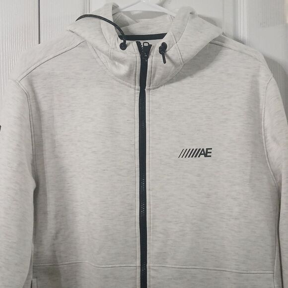 American Eagle light gray black super soft zipper front hoodie  Sz M EUC - Picture 3 of 7